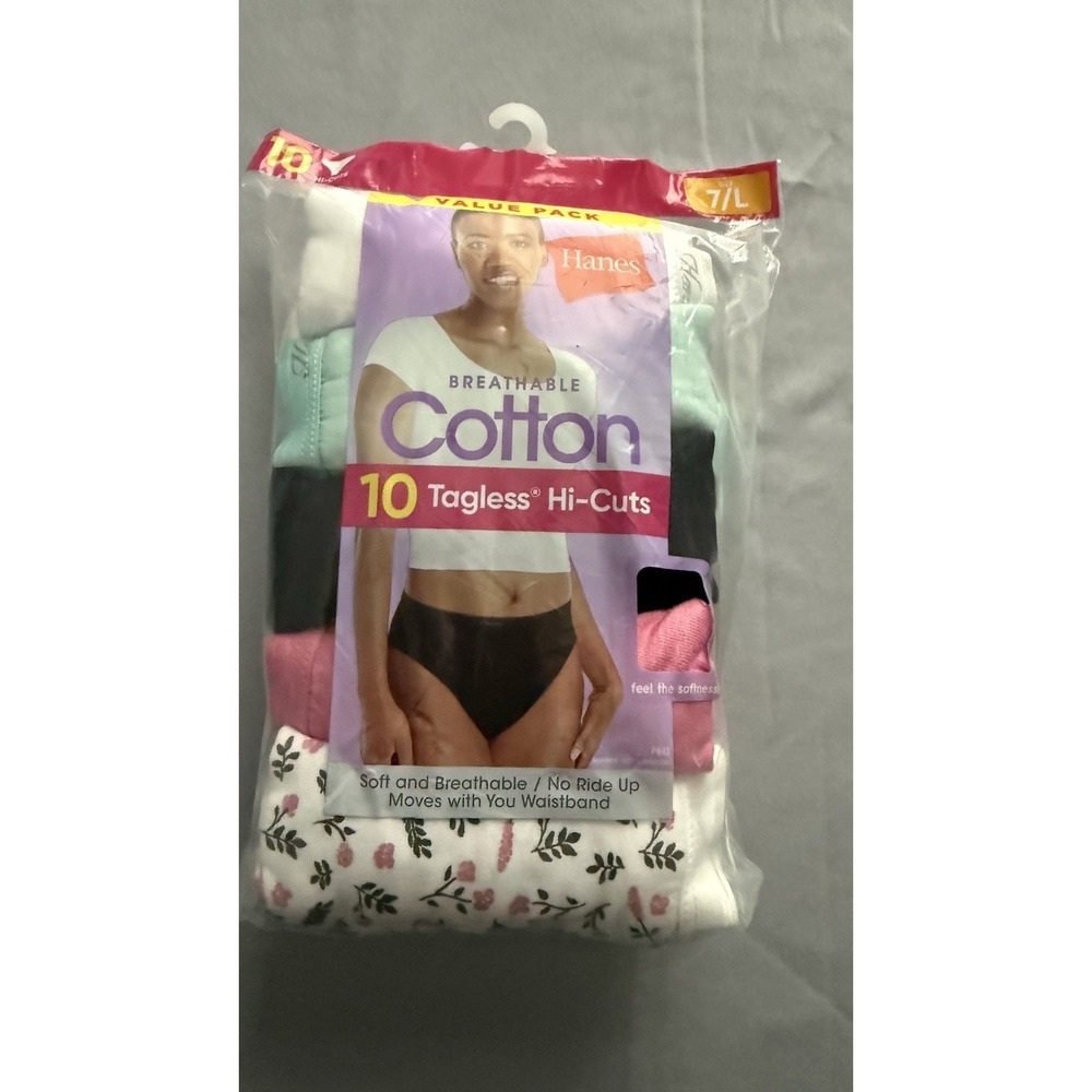 Hanes PW43AS Women's Cotton Hi-Cut Briefs (Pack of 10) Size 7/L Assorted Colors